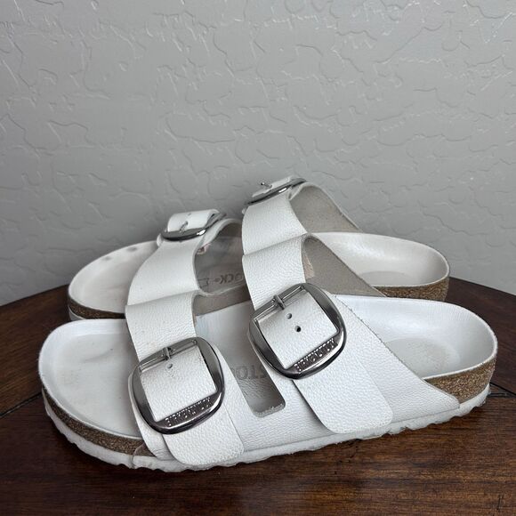 Birkenstock Arizona Big Buckle Women's Sandals Size 37 / 6.5 White Leather Shoes - Picture 3 of 8